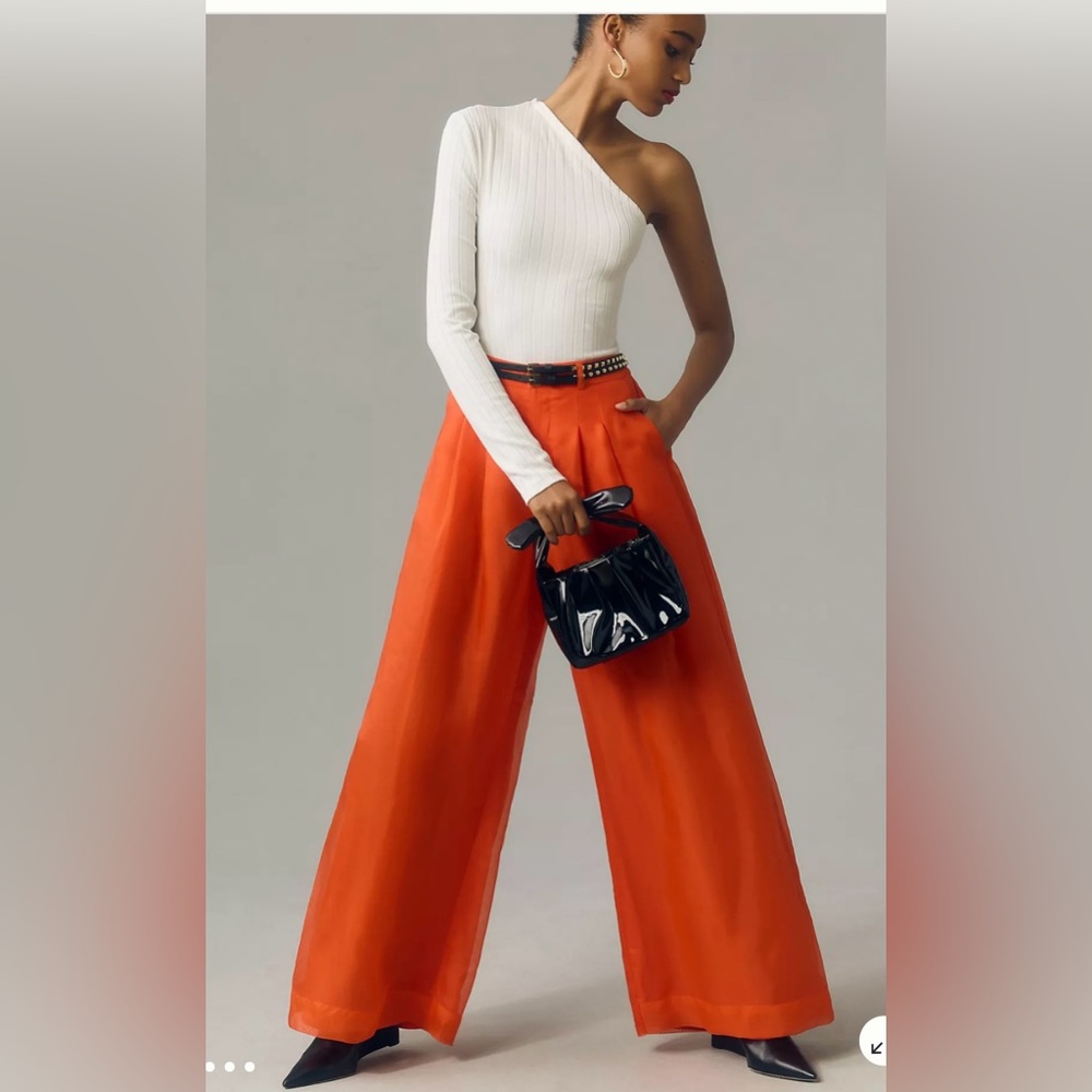 Anthropologie The Avery Pleated Wide-Leg Trousers by Maeve: Sheer Silk Edition
